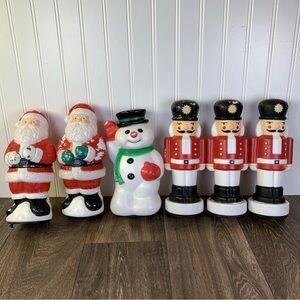 (6) Empire 1995 Toy Soldier, Santa, Snowman 9" Pathway Blow Mold Light Toppers